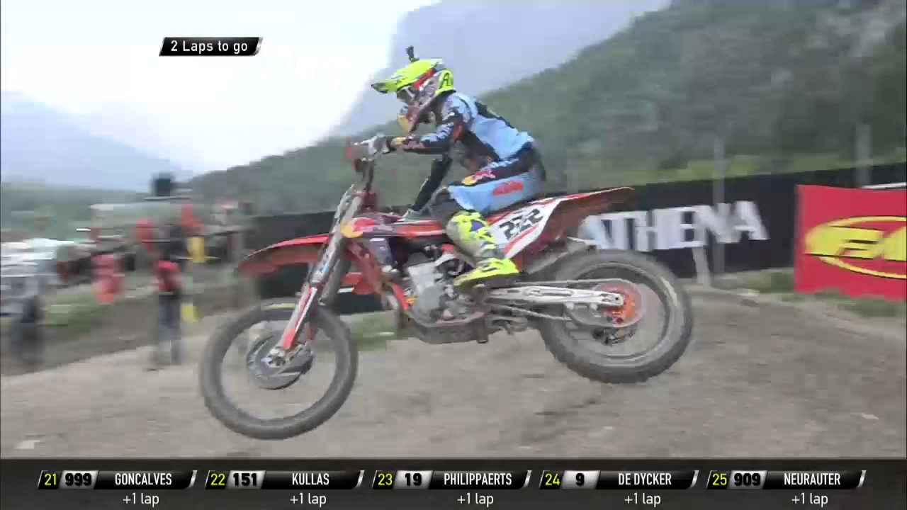 MXGP of Trentino race 2 Antonio Cairoli passes Jeffrey Herlings and Evgeny Bobryshev